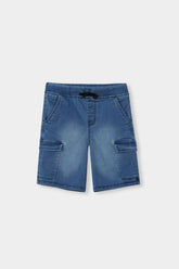 BoysLight Blue Six Pocket  Denim Cargo Shorts(Knee Length)
